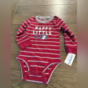 Carter's Red and Gray Striped‎ Onesie nwt